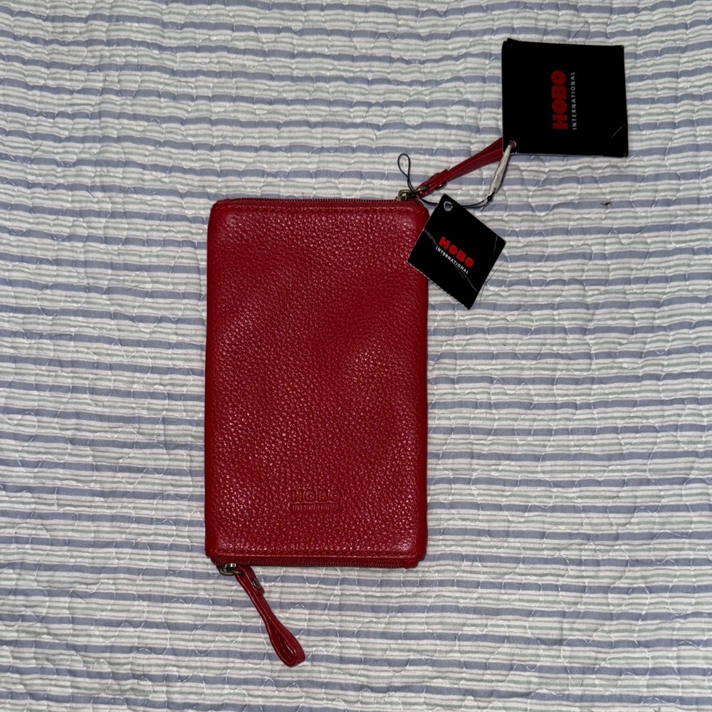 NWT HOBO INTERNATIONAL RED leather double vision wallet both end zipper pouch